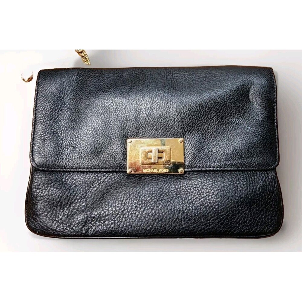 Michael Kors Pebbled Leather Black With Gold Small Shoulder Bag